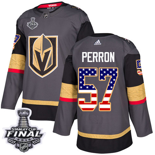 Adidas Golden Knights #57 David Perron Grey Home Authentic USA Flag 2018 Stanley Cup Final Stitched Youth NHL Jersey
